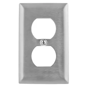 HUBBELL WIRING DEVICE-KELLEMS SSJ8 Duplex Receptacle Wall Plate, 1 Gang, Jumbo, Silver, Stainless Steel | BD3XWJ 24X576