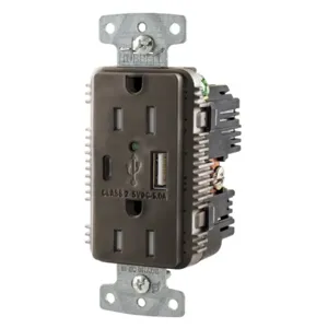 HUBBELL WIRING DEVICE-KELLEMS USB15AC5 USB Charger Receptacle, Commercial, Decorator Duplex, Flush Mount, 15A | BD3URJ 437K63