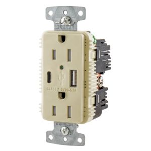 HUBBELL WIRING DEVICE-KELLEMS USB15AC5I USB Charger Receptacle, Commercial, Decorator Duplex, Flush Mount, 15A | BD3TQW 437K58
