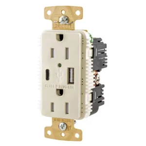 HUBBELL WIRING DEVICE-KELLEMS USB15AC5LAWR Usb Receptacle, 15A/125V, Type A & C Usb Ports, La | CE6QLU