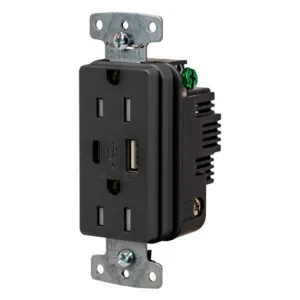 HUBBELL WIRING DEVICE-KELLEMS USB15ACBK Usb Receptacle, 15A 125V, 2-P 3-W Grounding, 5-15R, Two 3.1 A Usb Port, Brown | CE6QLX