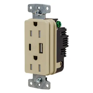 HUBBELL WIRING DEVICE-KELLEMS USB15ACI Usb Receptacle, 15A 125V, 2-P 3-W Grounding, 5-15R, Two 3.1 A Usb Port, Brown | CE6QLZ