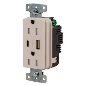 HUBBELL WIRING DEVICE-KELLEMS USB15ACLA Usb Receptacle, 15A 125V, 2-P 3-W Grounding, 5-15R, Two 3.1 A Usb Port, Brown | CE6QMA