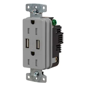 HUBBELL WIRING DEVICE-KELLEMS USB15AGY Usb Receptacle, 15A 125V, 2-P 3-W Grounding, 5-15R, Two 3.1 A Usb Port, Brown | CE6QMC