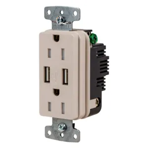 HUBBELL WIRING DEVICE-KELLEMS USB15ALA Usb Receptacle, 15A 125V, 2-P 3-W Grounding, 5-15R, Two 3.1 A Usb Port, Brown | CE6QME