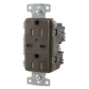 HUBBELL WIRING DEVICE-KELLEMS USB15C5 USB Charger Receptacle, Commercial, Decorator Duplex, Flush Mount, 15A | BD3VLG 437K87