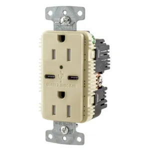 HUBBELL WIRING DEVICE-KELLEMS USB15C5I USB Charger Receptacle, Commercial, Decorator Duplex, Flush Mount, 15A | BD3URK 437K82