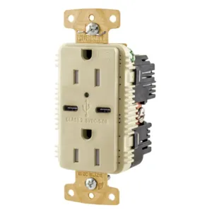 HUBBELL WIRING DEVICE-KELLEMS USB15C5IWR Usb Receptacle, 15A/125V, Type C Usb Port, Ivory | CE6QMK