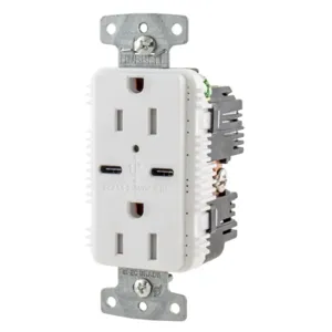 HUBBELL WIRING DEVICE-KELLEMS USB15C5W USB Charger Receptacle, Commercial, Decorator Duplex, Flush Mount, 15A | BD3MBF 437K83