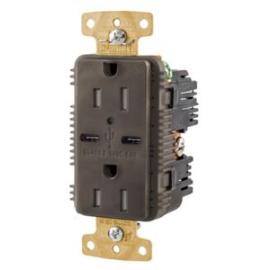 HUBBELL WIRING DEVICE-KELLEMS USB15C5WR Usb Receptacle, 15A/125V, Type C Usb Port, Brown | CE6QMM