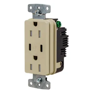 HUBBELL WIRING DEVICE-KELLEMS USB15CI Usb Receptacle, 15A 125V, 2-P 3-W Grounding, 5-15R, Two 3.1 A Usb Port, Brown | CE6QMR