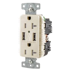 HUBBELL WIRING DEVICE-KELLEMS USB20A5LA USB-Buchse, 20A 125V, 2-P 3-W-Erdung, 5-20R, zwei 5A-USB-Anschlüsse, La | BD4GDQ