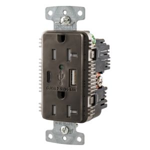 HUBBELL WIRING DEVICE-KELLEMS USB20AC5 USB Charger Receptacle, Commercial, Decorator Duplex, Flush Mount, 20A | BD4JNY 437K69