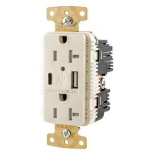 HUBBELL WIRING DEVICE-KELLEMS USB20AC5LAWR Usb Receptacle, 20A/125V, Type A & C Usb Ports, La | CE6QNB