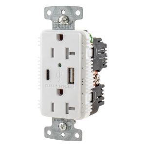 HUBBELL WIRING DEVICE-KELLEMS USB20AC5W USB Charger Receptacle, Commercial, Decorator Duplex, Flush Mount, 20A | BD3PFA 437K65
