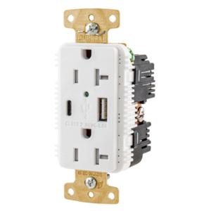 HUBBELL WIRING DEVICE-KELLEMS USB20AC5WWR USB-Buchse, 20 A/125 V, USB-Anschlüsse Typ A und C, weiß | CE6QND