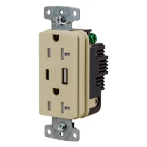 HUBBELL WIRING DEVICE-KELLEMS USB20ACI Usb Receptacle, 20A 125V, 2-P 3-W Grounding, 5-20R, Two 3.1 A Usb Port, Brown | CE6QNG