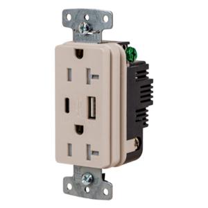 HUBBELL WIRING DEVICE-KELLEMS USB20ACLA Usb Receptacle, 20A 125V, 2-P 3-W Grounding, 5-20R, Two 3.1 A Usb Port, Brown | CE6QNH
