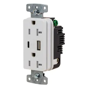 HUBBELL WIRING DEVICE-KELLEMS USB20ACW Usb Receptacle, 20A 125V, 2-P 3-W Grounding, 5-20R, Two 3.1 A Usb Port, Brown | CE6QNJ