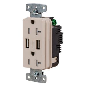 HUBBELL WIRING DEVICE-KELLEMS USB20ALA Usb Receptacle, 20A 125V, 2-P 3-W Grounding, 5-20R, Two 3.1 A Usb Port, Brown | CE6QNM