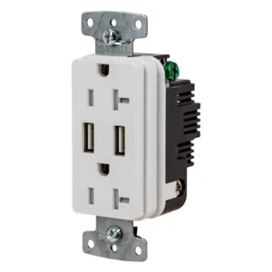 HUBBELL WIRING DEVICE-KELLEMS USB20AW Usb Receptacle, 20A 125V, 2-P 3-W Grounding, 5-20R, Two 3.1 A Usb Port, Brown | CE6QNN