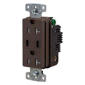 HUBBELL WIRING DEVICE-KELLEMS USB20C Usb Receptacle, 20A 125V, 2-P 3-W Grounding, 5-20R, Two 3.1 A Usb Port, Brown | CE6QNP