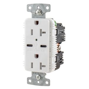 HUBBELL WIRING DEVICE-KELLEMS USB20C5W USB Charger Receptacle, Commercial, Decorator Duplex, Flush Mount, 20A | BD3NJP 437K89