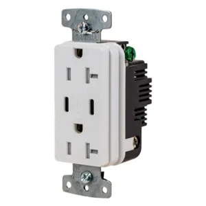 HUBBELL WIRING DEVICE-KELLEMS USB20CW Usb Receptacle, 20A 125V, 2-P 3-W Grounding, 5-20R, Two 3.1 A Usb Port, Brown | CE6QPB