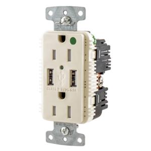 HUBBELL WIRING DEVICE-KELLEMS USB8200A5LA Usb Charger Duplex Receptacle, 15A, 125V, 2-Pole, Light Almond | BD3VLH