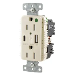 HUBBELL WIRING DEVICE-KELLEMS USB8200AC5LA Usb Charger Duplex Receptacle, 15A, 125V, 2-Pole, Light Almond | BD4KRY