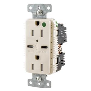 HUBBELL WIRING DEVICE-KELLEMS USB8200C5LA USB-Ladegerät-Duplex-Buchse, 20 A, 125 V, 2-polig, helle Mandel | BD4GDW