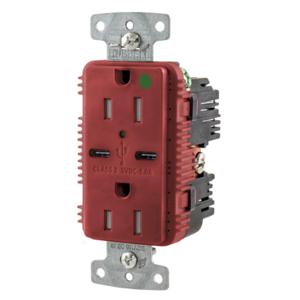HUBBELL WIRING DEVICE-KELLEMS USB8200C5R Usb Charger Duplex Receptacle, 20A, 125V, 2-Pole, 3-Wire Grounding, Red | BD4NQZ