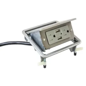 HUBBELL WIRING DEVICE-KELLEMS WSBUSB2X2ALU Pop Up Box, Usb Work Surface, Aluminium | BD3XGQ