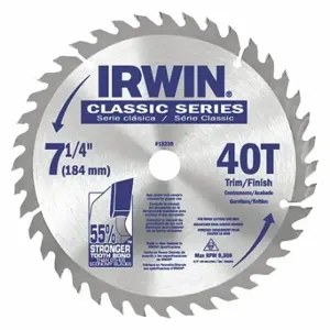 IRWIN INDUSTRIAL TOOLS 15230ZR Circular Saw Blade, 7 1/4 Inch Blade Dia, 40 Teeth, 0.086 Inch Cut Width | CR4XKV 19TF29