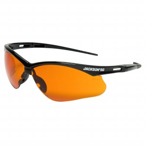 JACKSON SAFETY 50005 Safety Glasses, Blue Shield, Anti-Scratch, Black, Polycarbonate, Outdoor, Pk 12 | CF4RWY