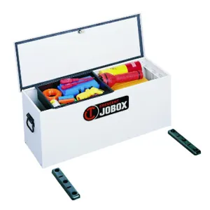 JOBOX 814000 Hopper Chest, Mid Size, 3.4 cu.ft., 32.62 x 14.75 x 13 Inch Size, White, Steel | CM9GJG