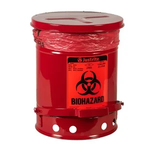 JUSTRITE 05910R Biohazard Waste Can, Foot Operated, Self Closing, 6 Gallon, Red | AA4ZTG 13M334