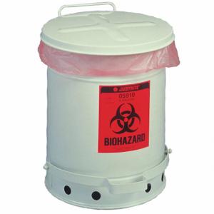 JUSTRITE 05915 Biohazard Waste Can, Foot Operated, Self Closing, 6 Gallon, White | AA4ZTJ 13M336