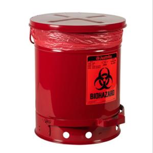 JUSTRITE 05910R Biohazard Waste Can, Foot Operated, Self Closing, 6 Gallon, Red | AA4ZTG 13M334