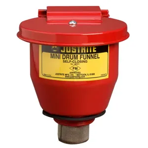 JUSTRITE 08201 Drum Funnel, Flame Arrester, Self Close, Red | CD8CBP