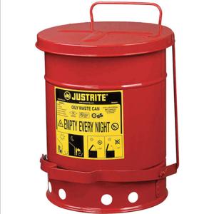 JUSTRITE 09300 Oily Waste Can, Foot Operated, 38L, 354mm Dia., 464mm Length, Red | AC8HHP JCN09300RD, 9300