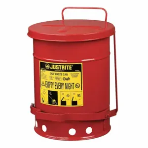 JUSTRITE 09100 Oily Waste Can, Foot Operated, 23L, 302mm Dia., 403mm Length, Red | AB9BNH JCN09100RD, 9100