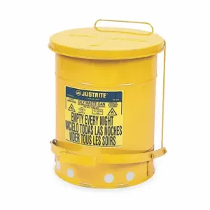 JUSTRITE 09101 Oily Waste Can, Foot Operated, 22.7L, 302mm Dia., 403mm Length, Yellow | AC3EUE JCN09101YL, 9101