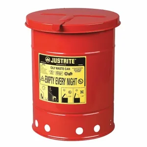 JUSTRITE 09110 Oily Waste Can, Hand Operated, 23L, 302mm Dia., 403mm Length, Red | AD2NYR JCN09110RD, 9110