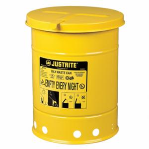 JUSTRITE 09111 Oily Waste Can, 6 Gallon, Steel, Yellow | AA4ZTX 13M348