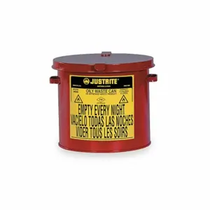 JUSTRITE 09200 Oily Waste Can, Hand operated, 7.57L, 244mm Dia., 232mm Length, Red | AC3EUD JCN09200RD, 9200