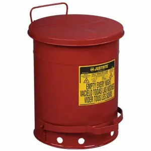 JUSTRITE 09300 Oily Waste Can, Foot Operated, 38L, 354mm Dia., 464mm Length, Red | AC8HHP JCN09300RD, 9300