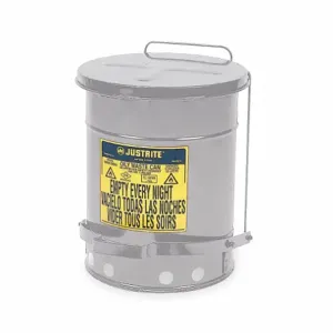 JUSTRITE 09304 Oily Waste Can, Foot Operated, 37.85L, 354mm Dia., 464mm Length | AC3EUK JCN09304SI, 9304