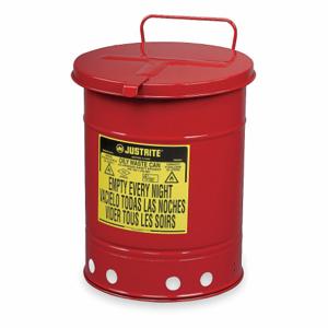 JUSTRITE 09310 Oily Waste Can, Hand Operated, 37.85L, 354mm Dia., 464mm Length, Red | AD2NYT JCN09310RD, 9310