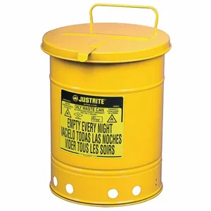 JUSTRITE 09311 Oily Waste Can, 10 Gallon, Steel, Yellow | AA4ZTY 13M349